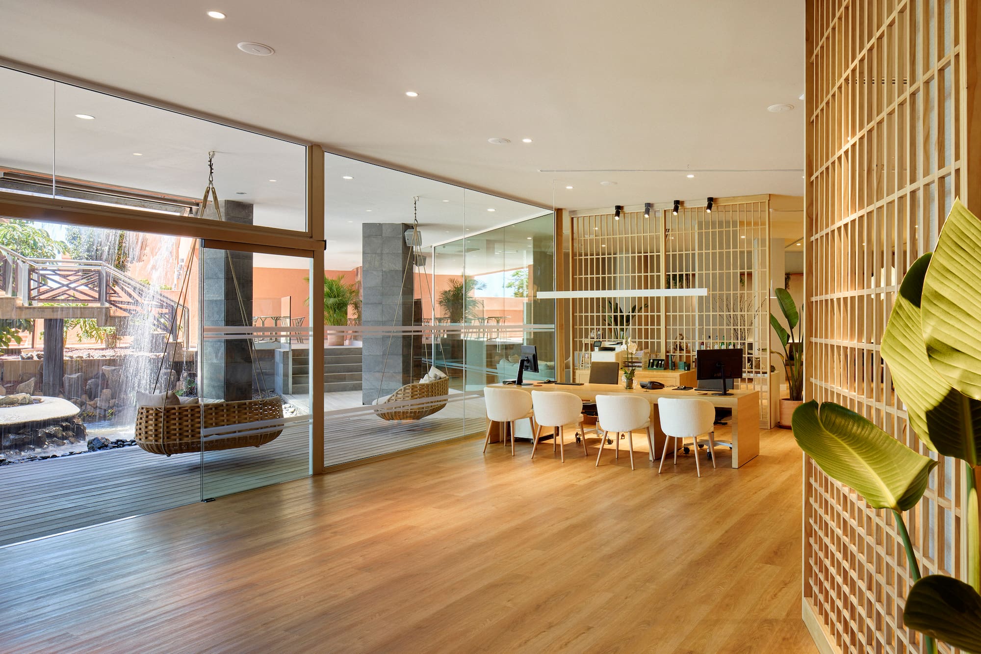 a room with a table and chairs