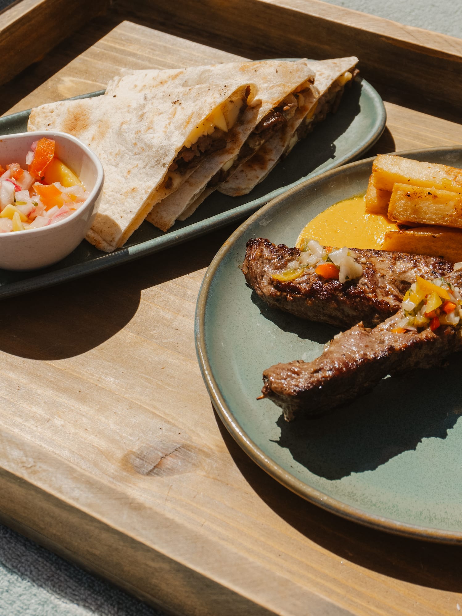 a plate of food on a tray