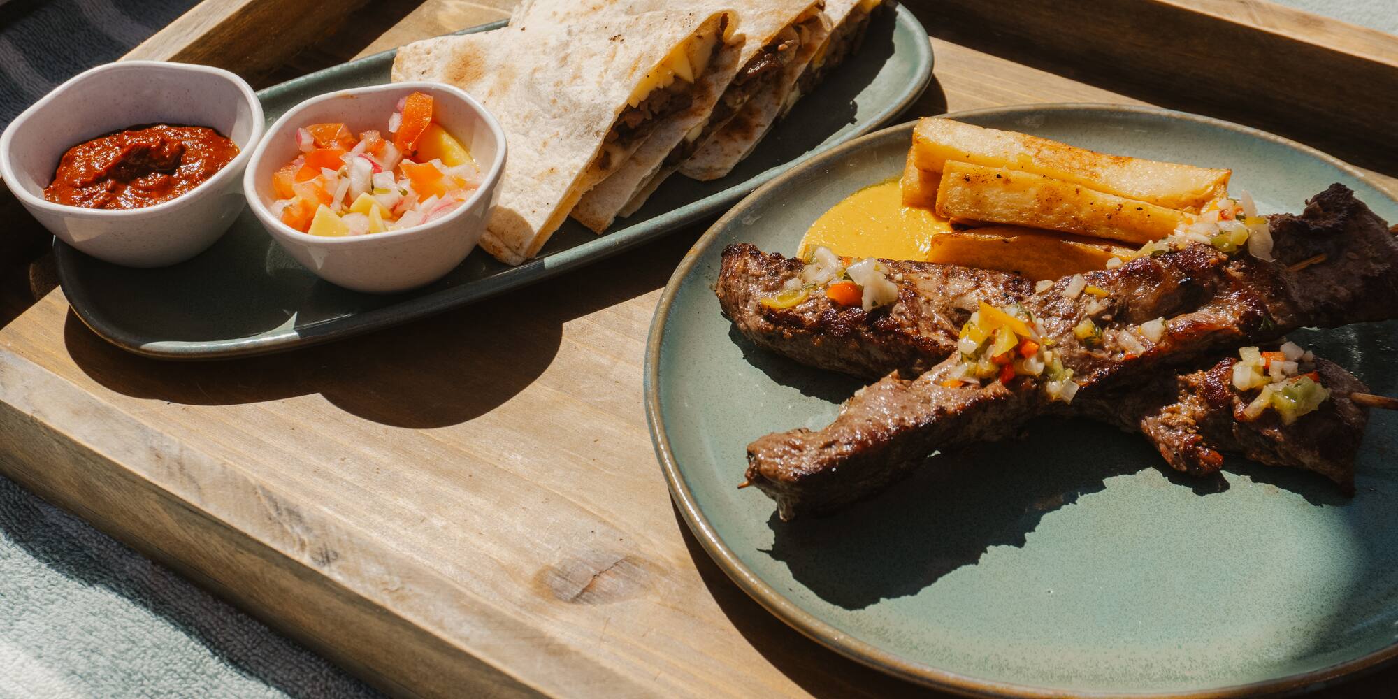 a plate of food on a tray