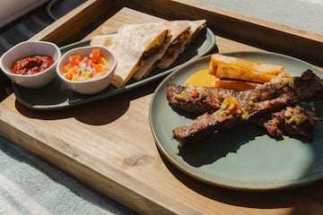 a plate of food on a tray