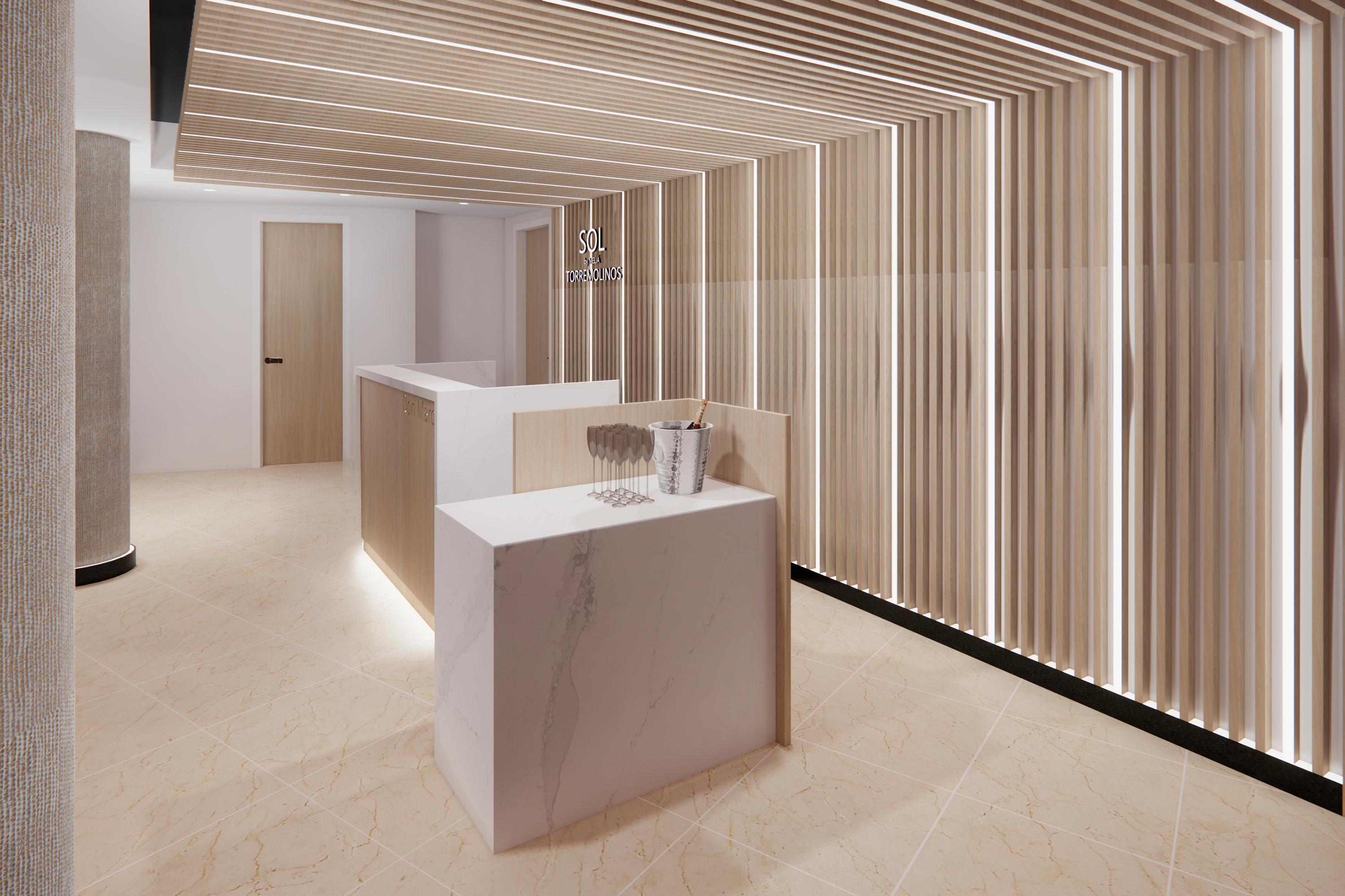 a reception desk in a room