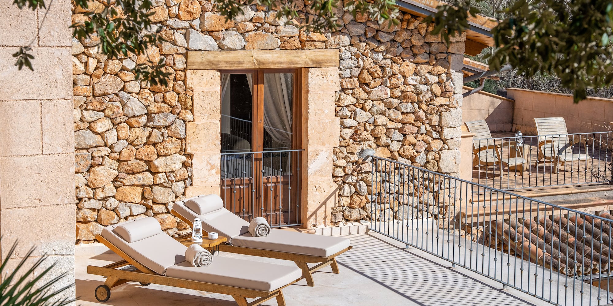 a deck chairs on a patio
