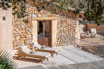 a deck chairs on a patio