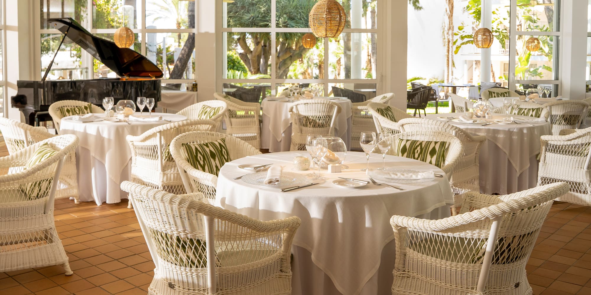 a room with tables and chairs