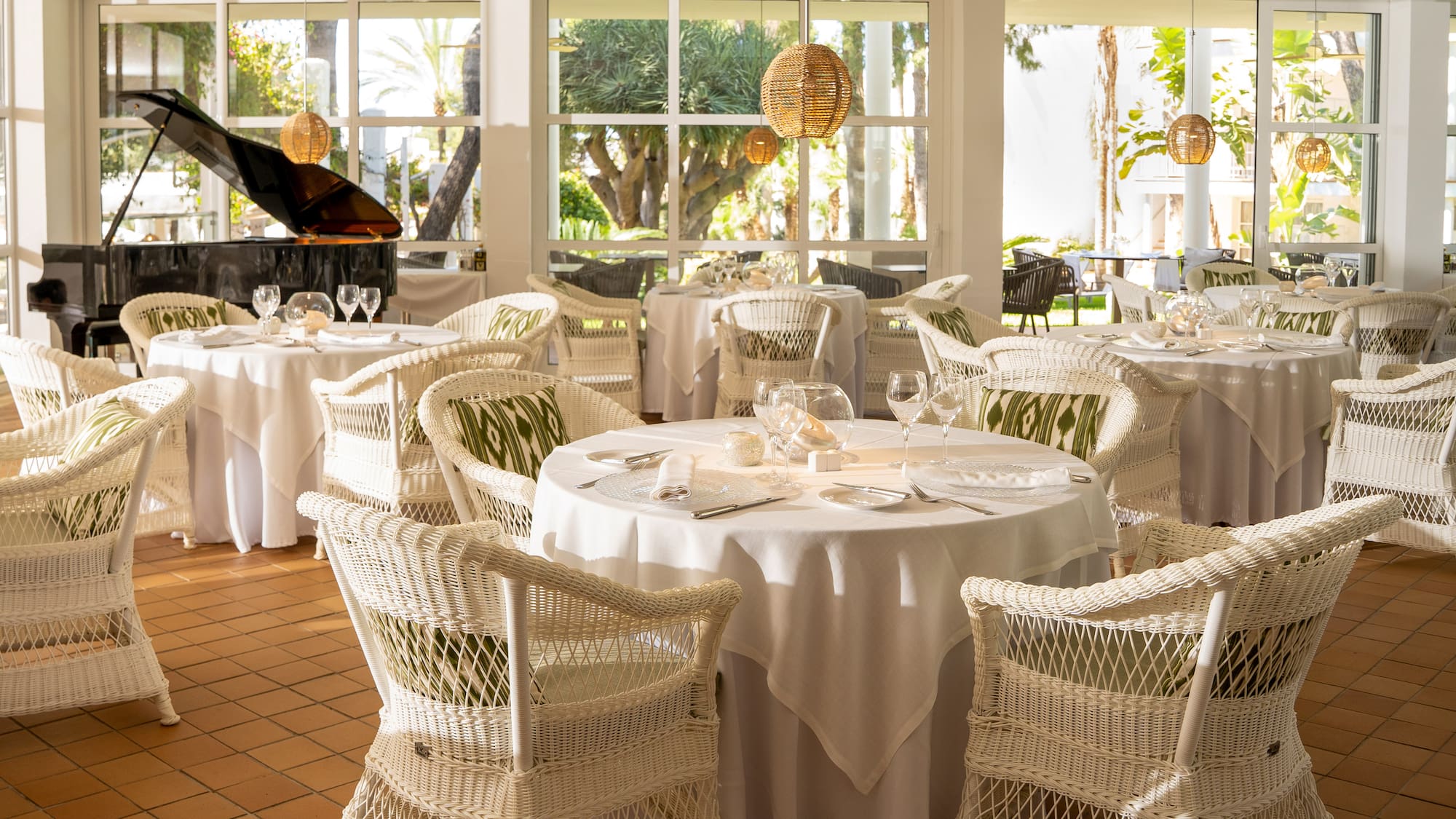 a room with tables and chairs