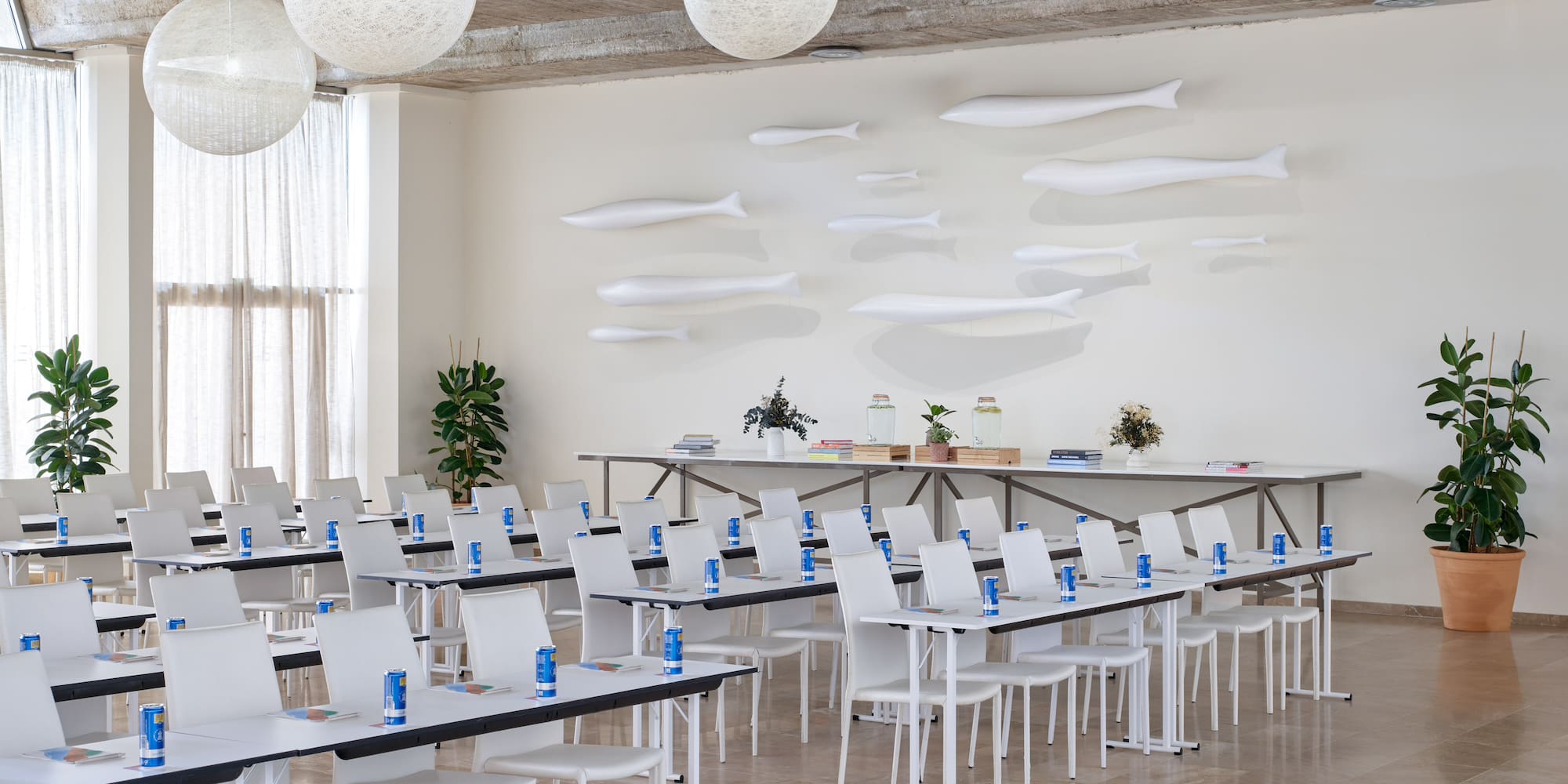 a room with tables and chairs