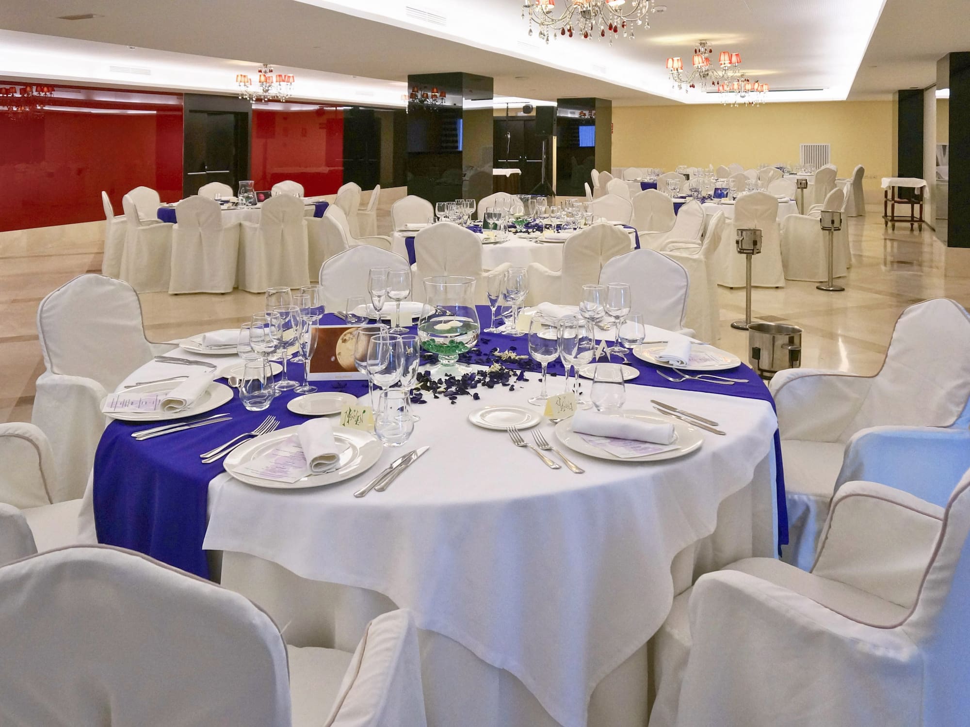 a room with tables and chairs