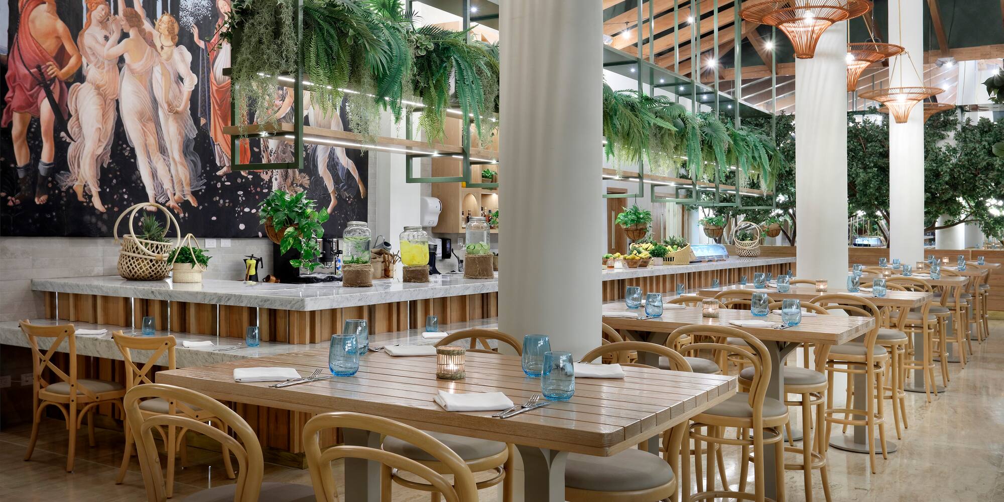 a restaurant with tables and chairs