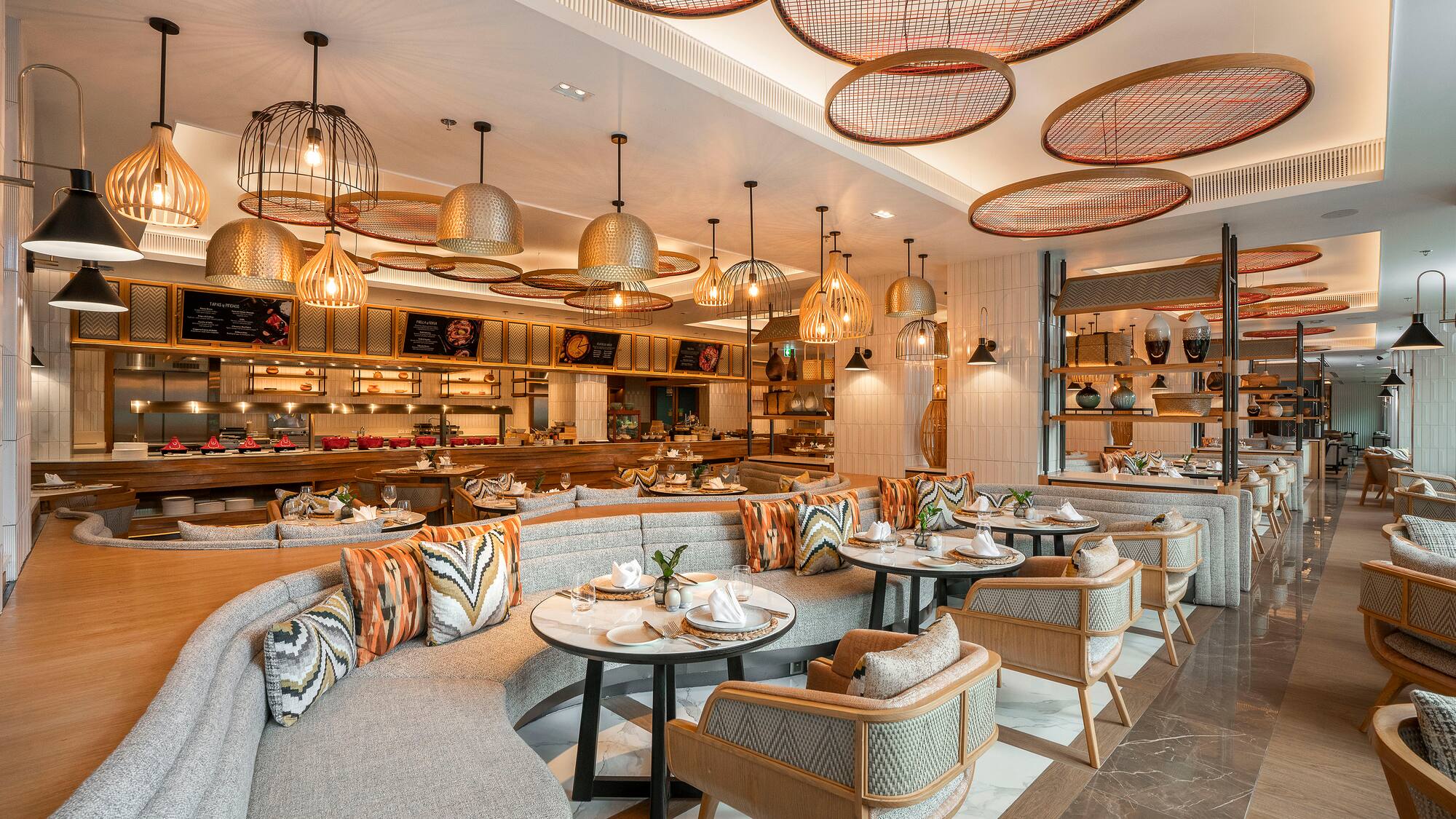 a restaurant with tables and chairs