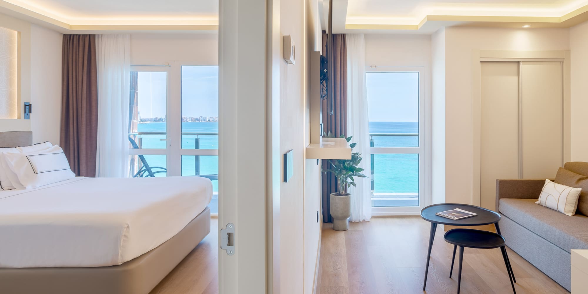 a room with a bed and a table