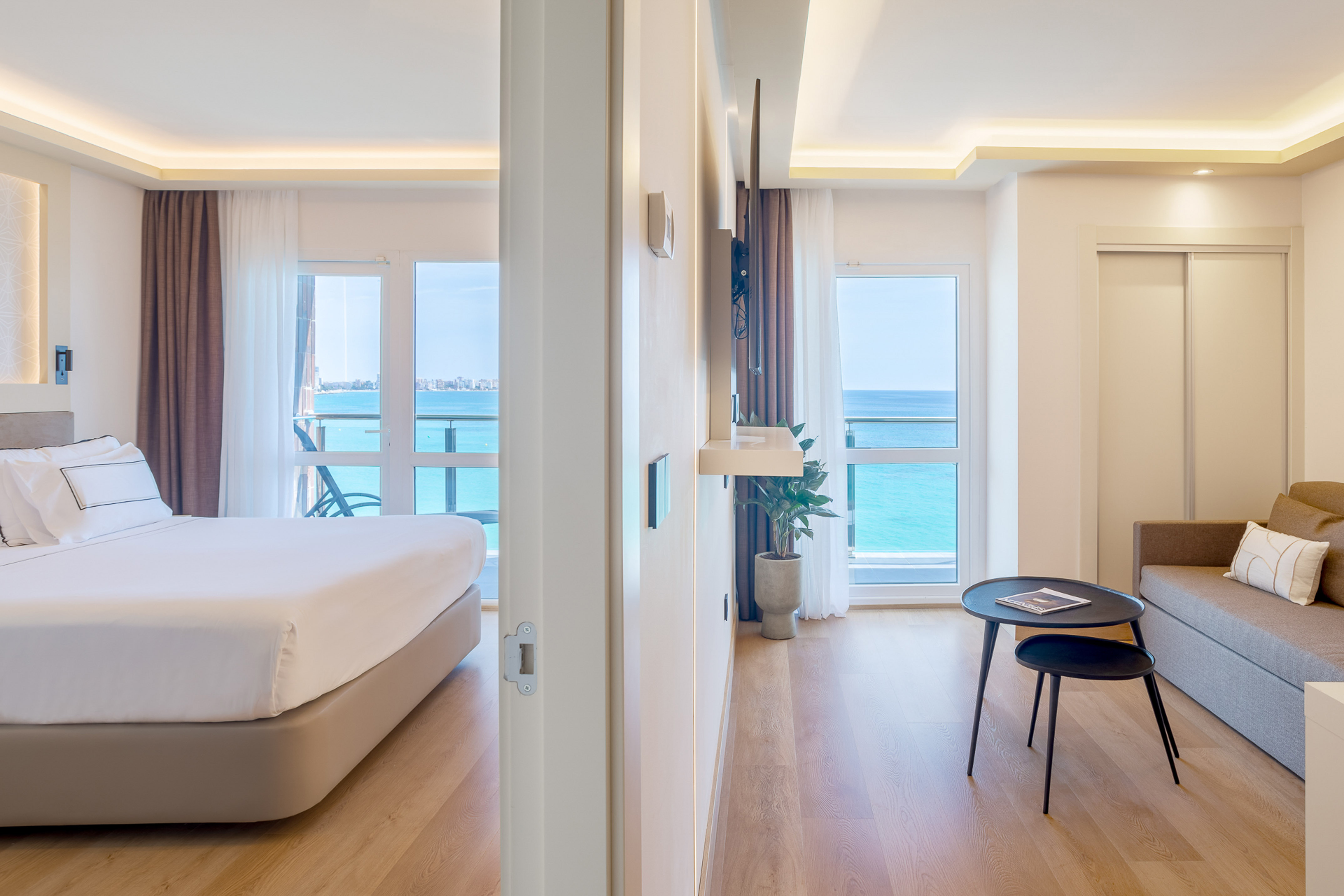 a room with a bed and a table