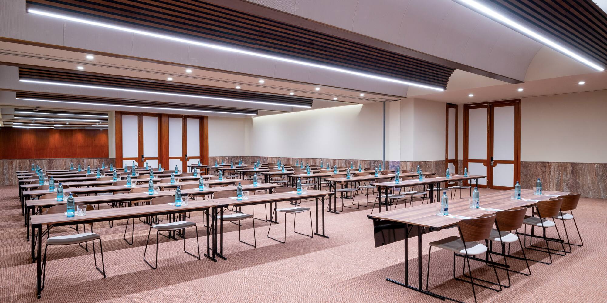 a room with tables and chairs