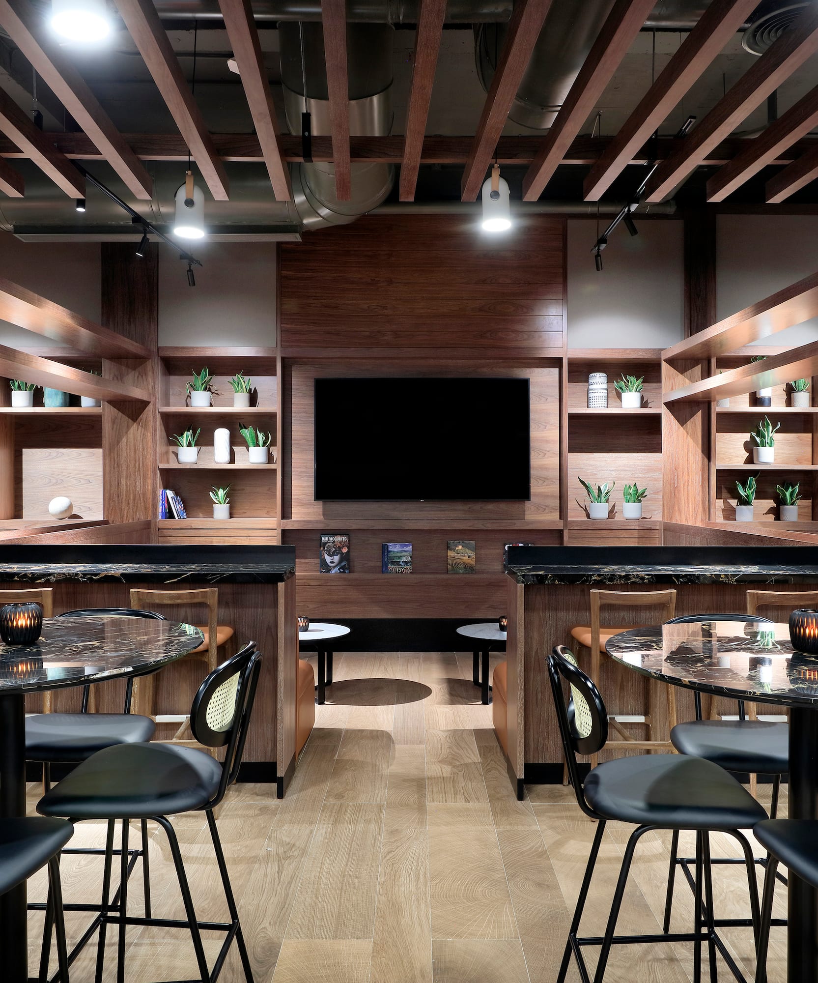 a room with tables and chairs