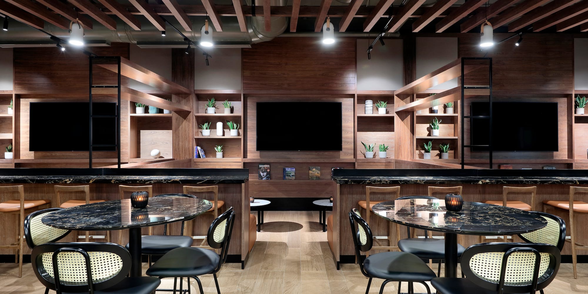 a room with tables and chairs