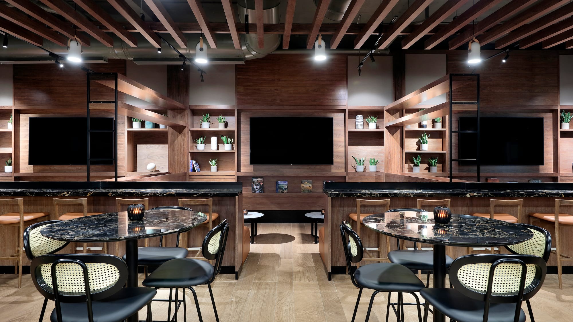 a room with tables and chairs