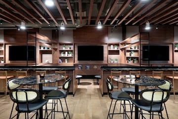 a room with tables and chairs