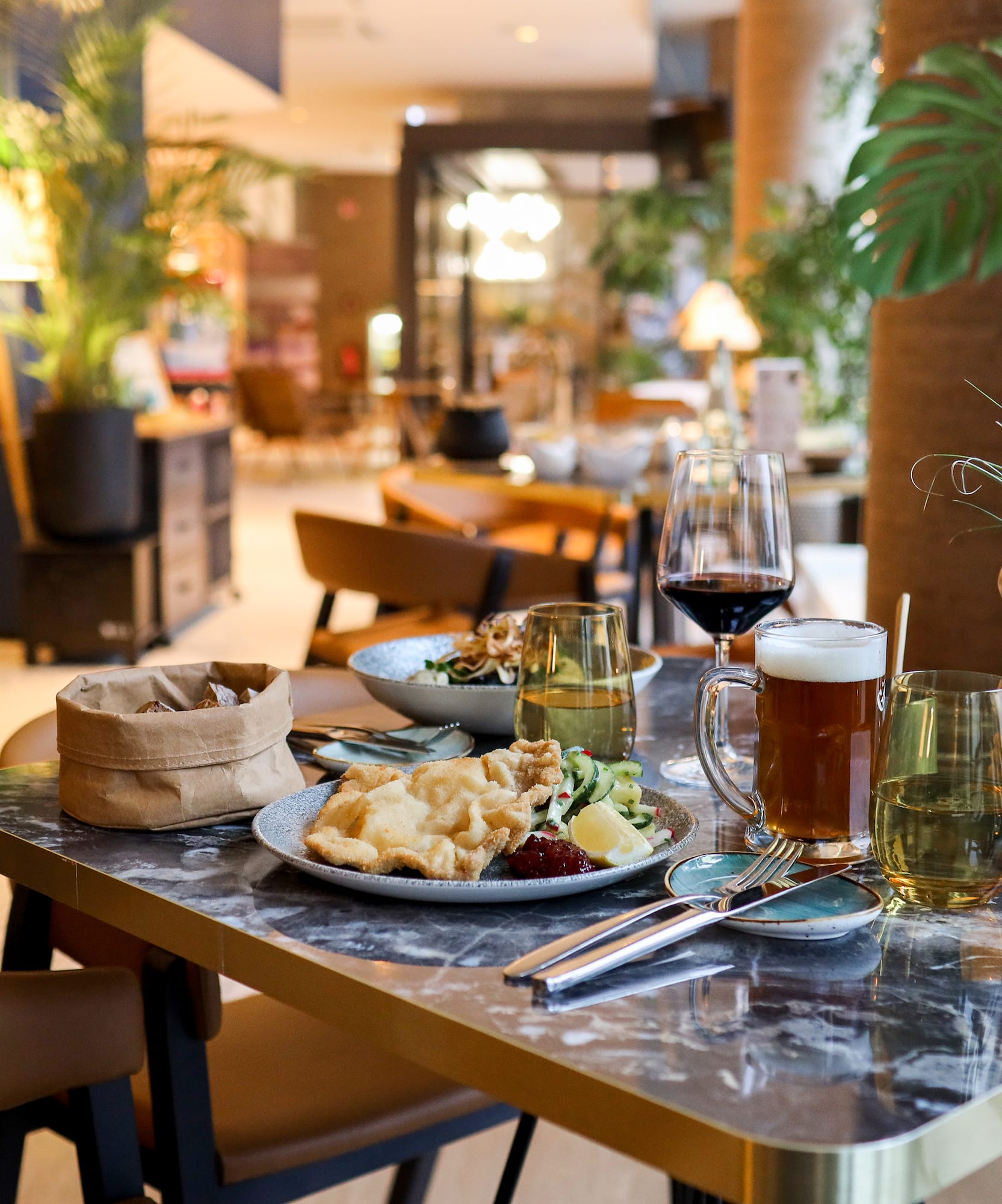 a table with food and drinks on it