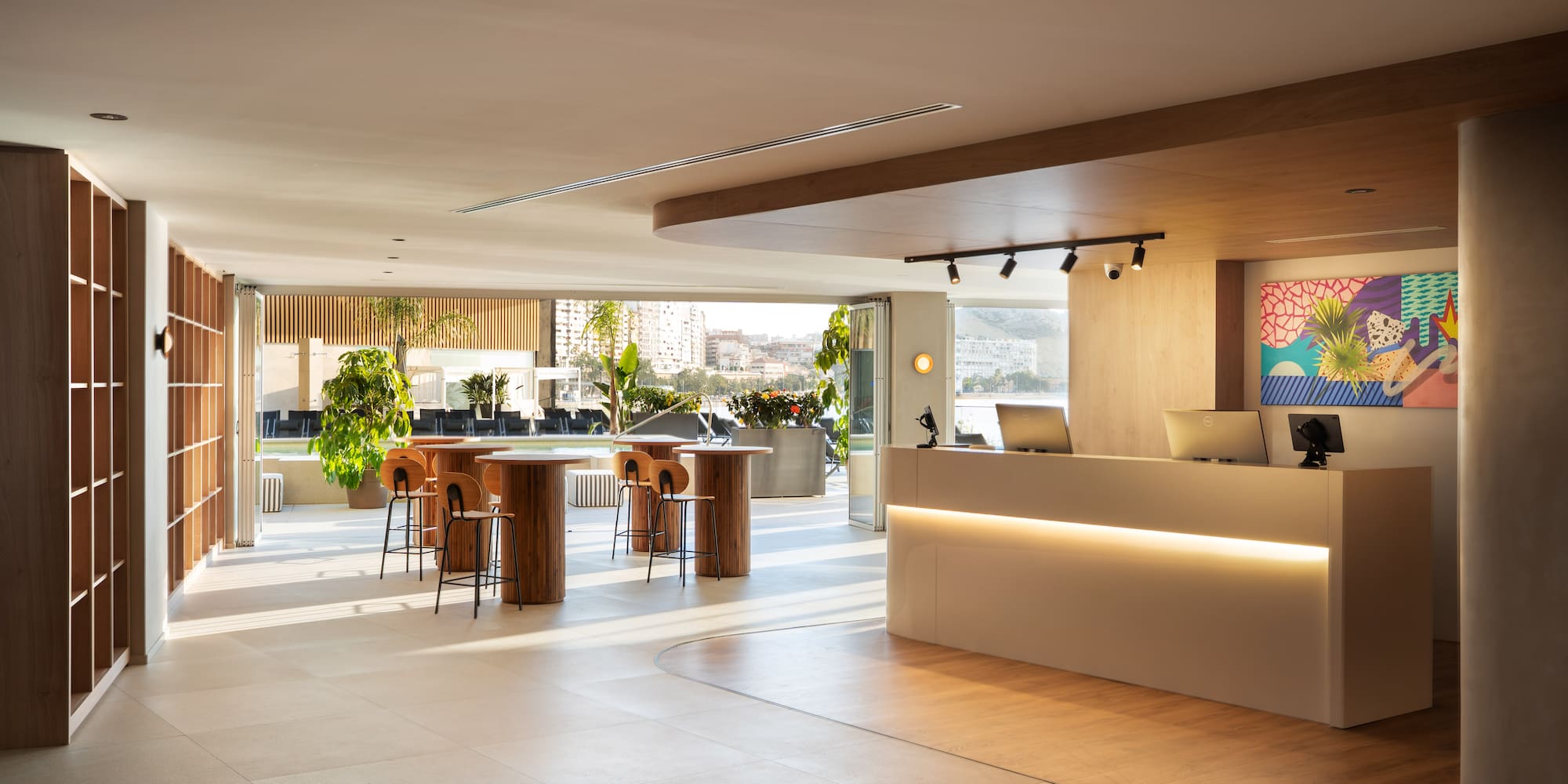 a reception desk in a building