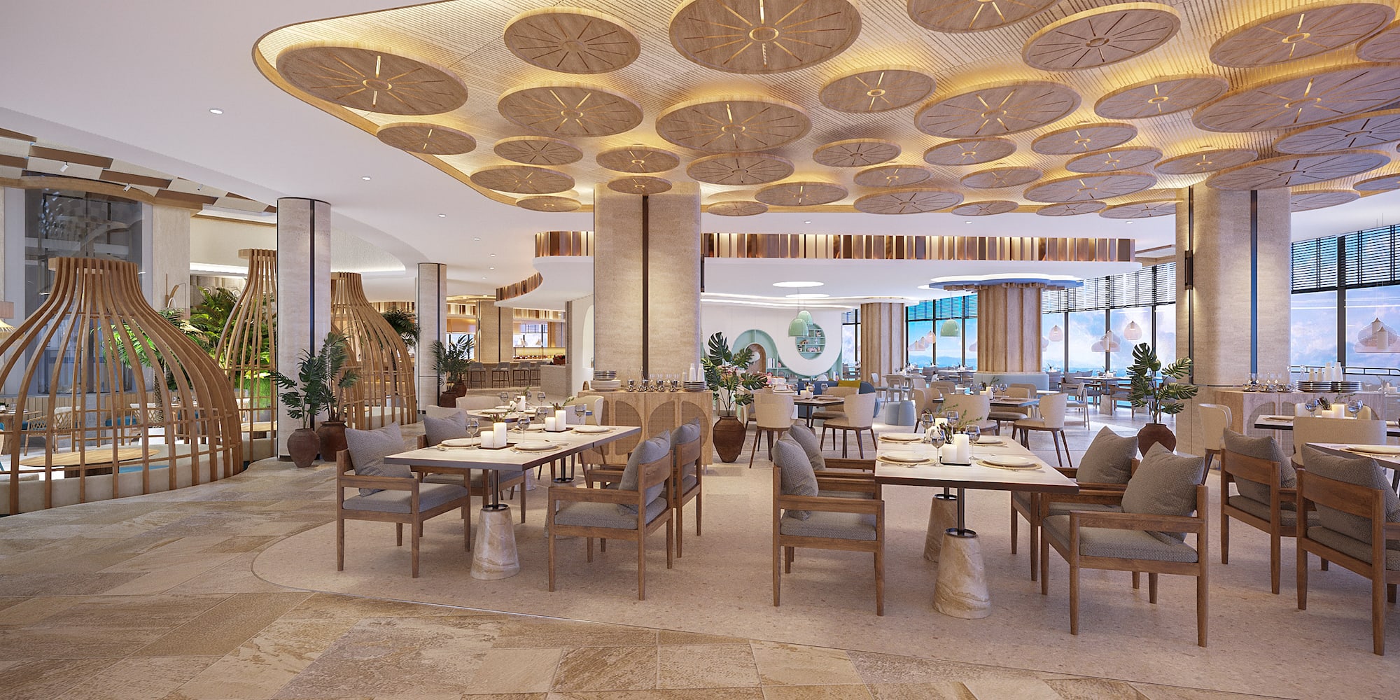 a restaurant with tables and chairs