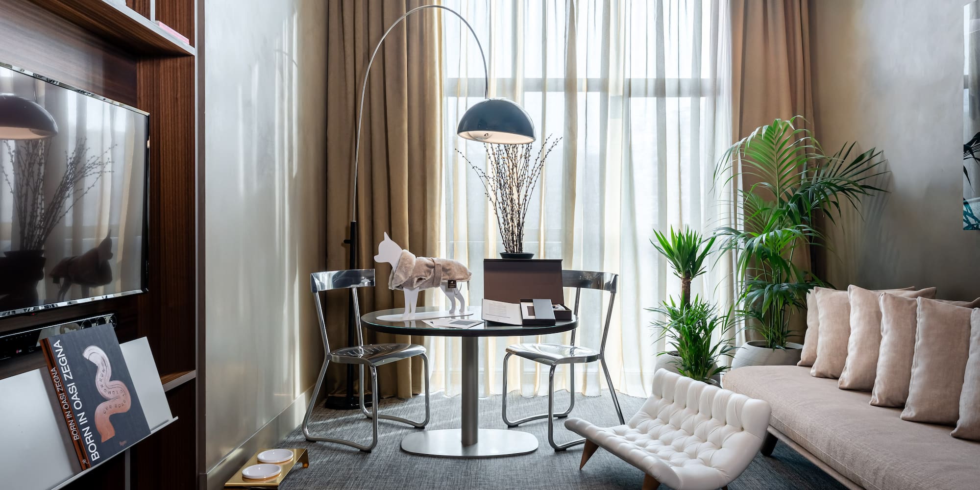 a room with a couch and a table