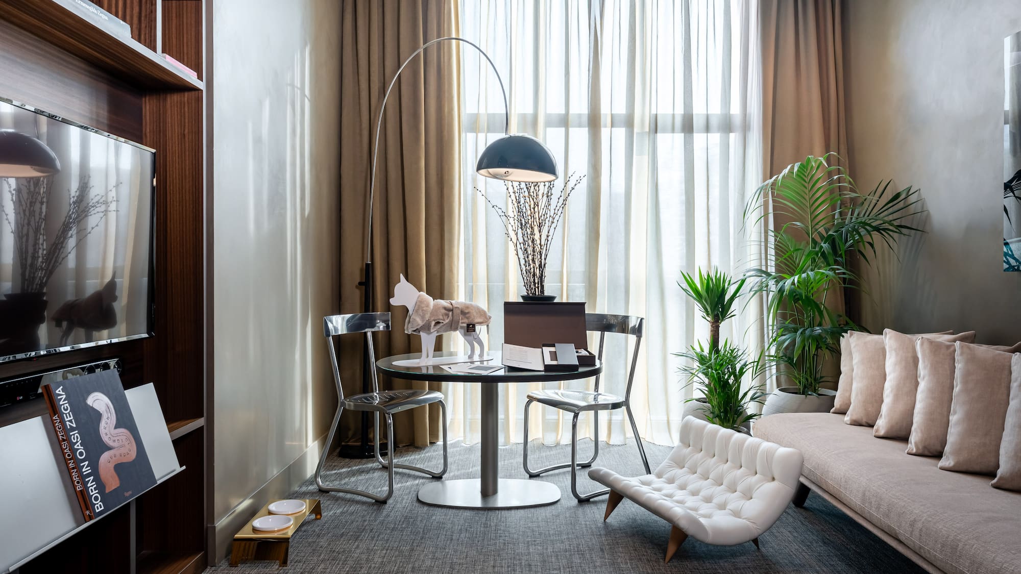 a room with a couch and a table