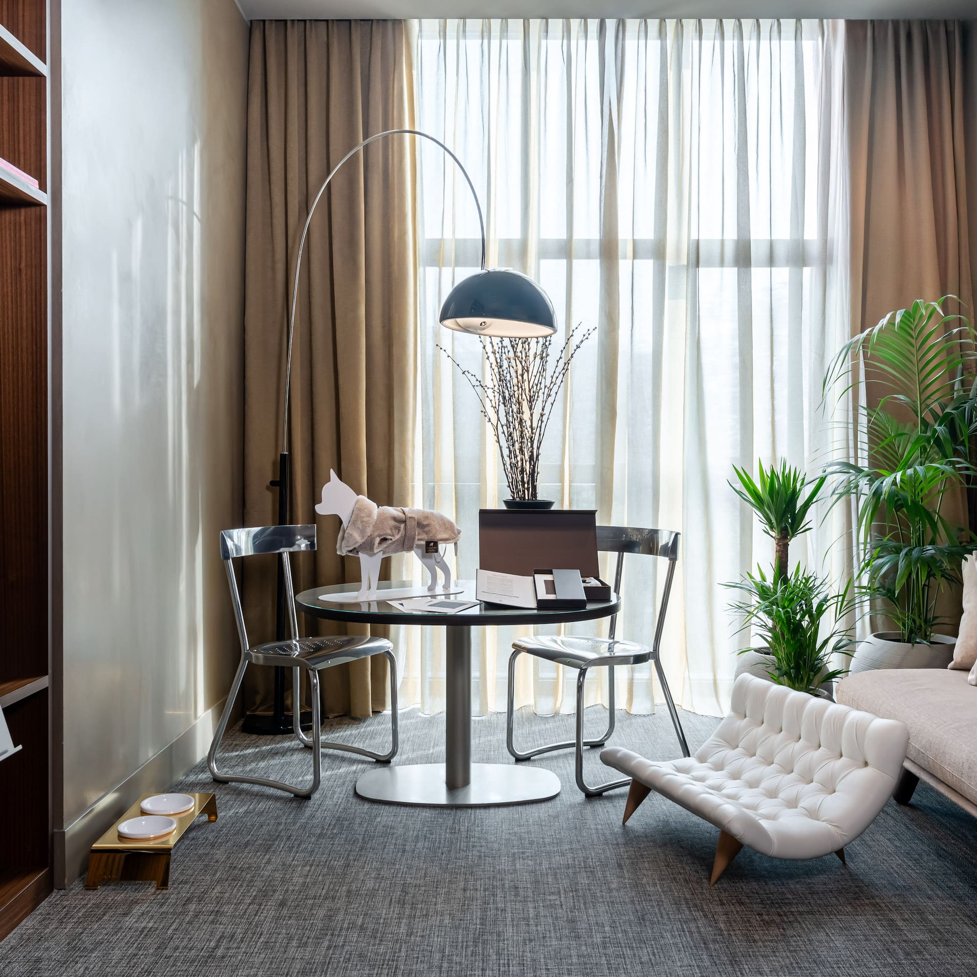 a room with a couch and a table