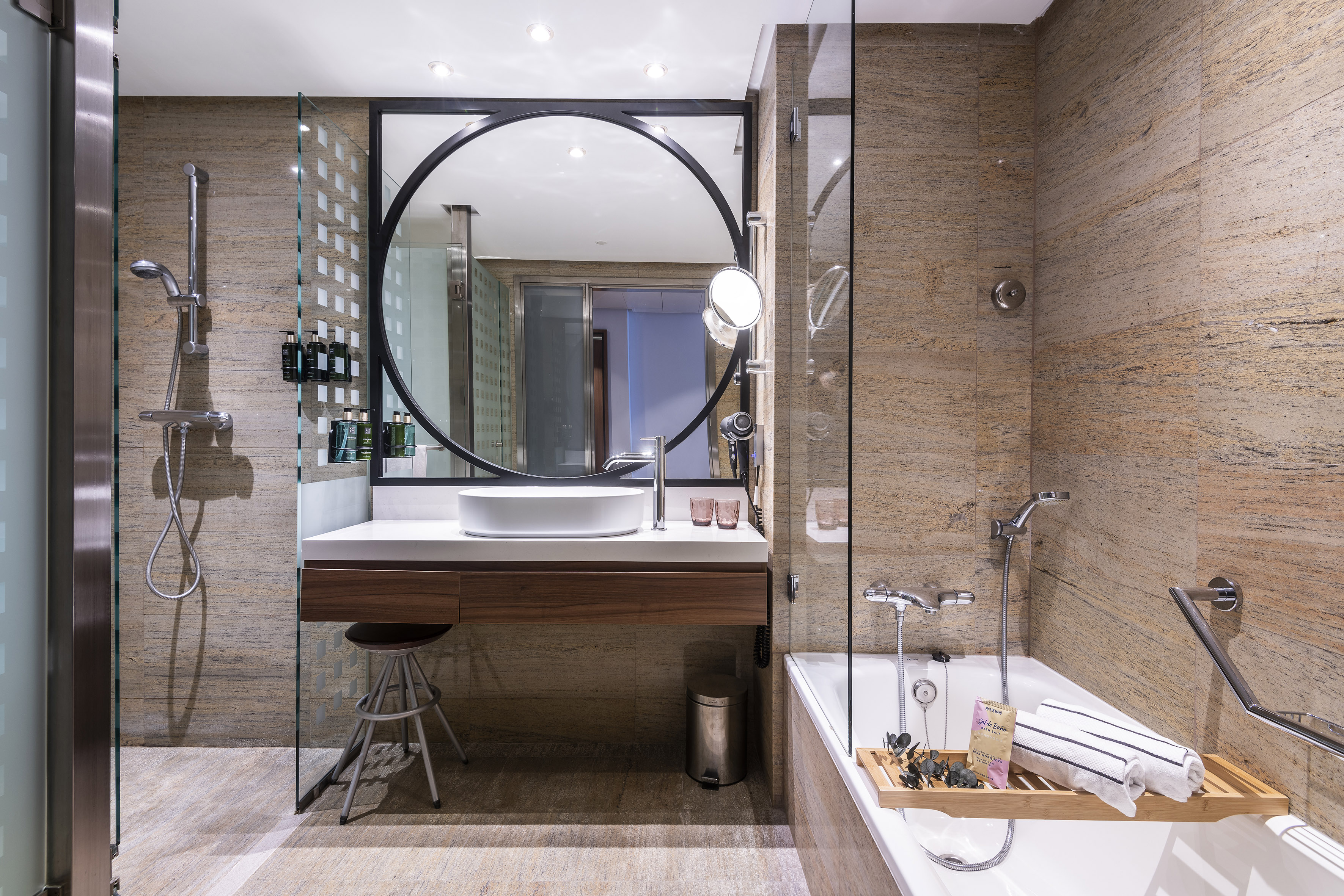 a bathroom with a sink and tub