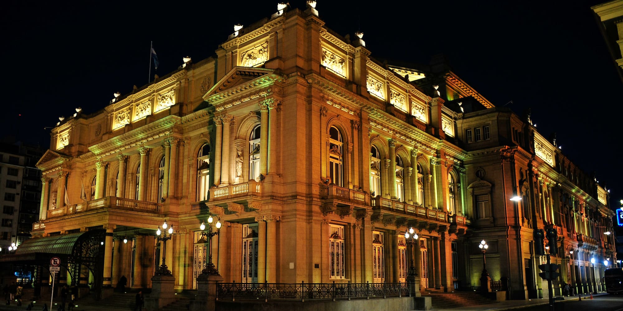 a building with lights on the outside