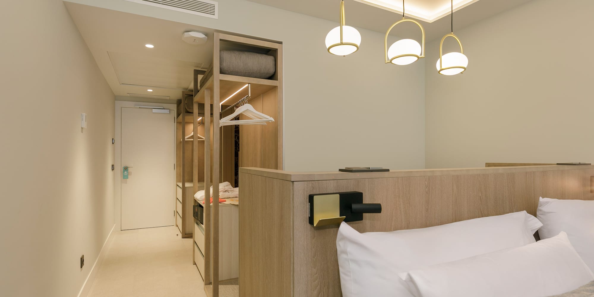 a room with a bed and a closet