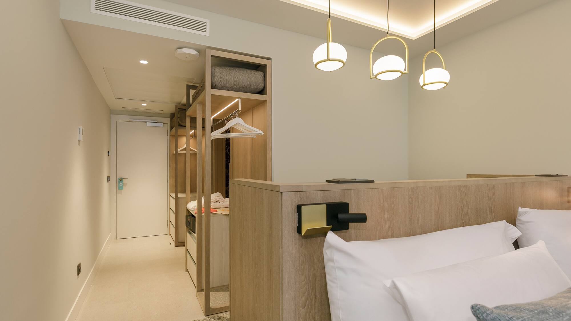 a room with a bed and a closet