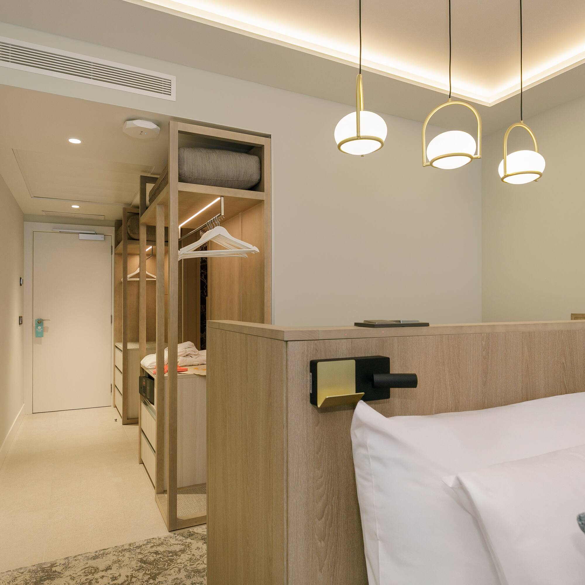 a room with a bed and a closet