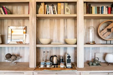 a shelf with a variety of objects on it