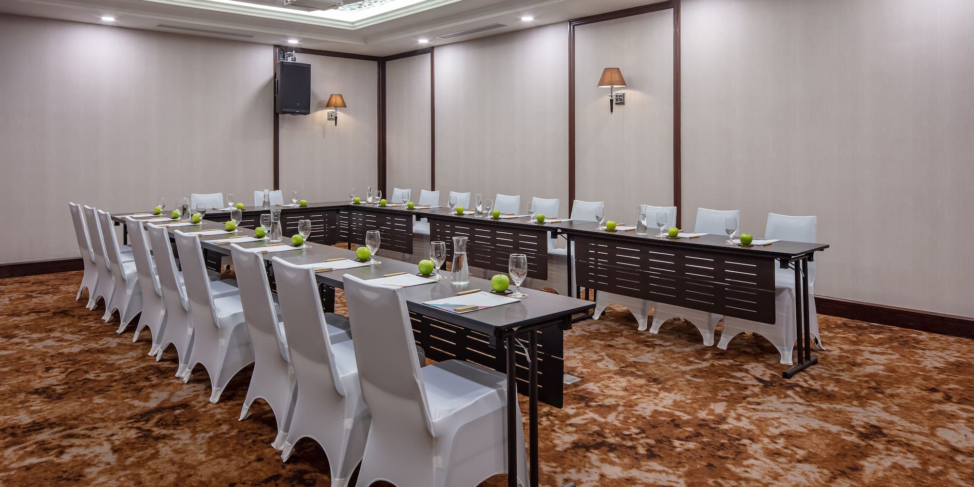 a room with tables and chairs