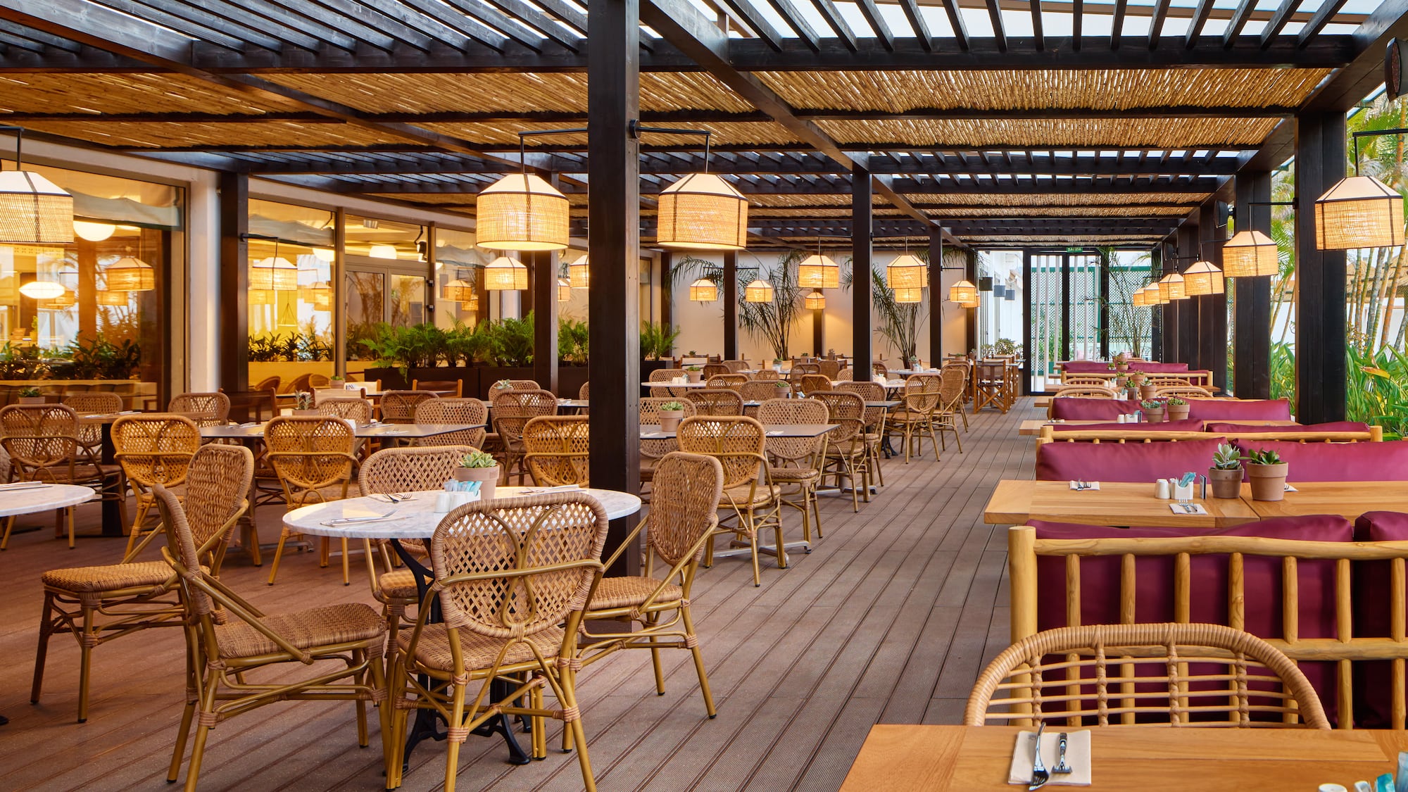 a restaurant with tables and chairs