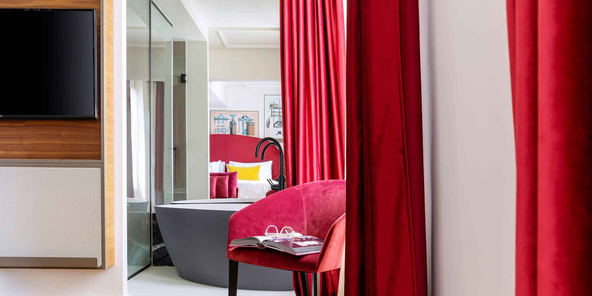 a red curtain in a room