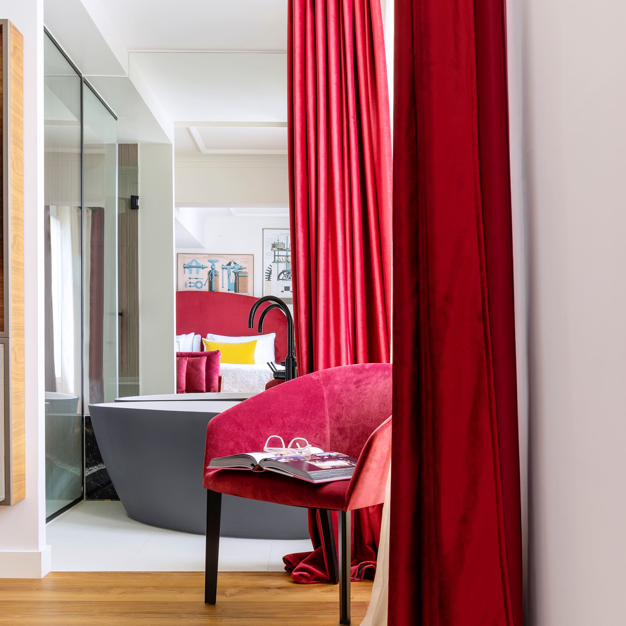 a red curtain in a room