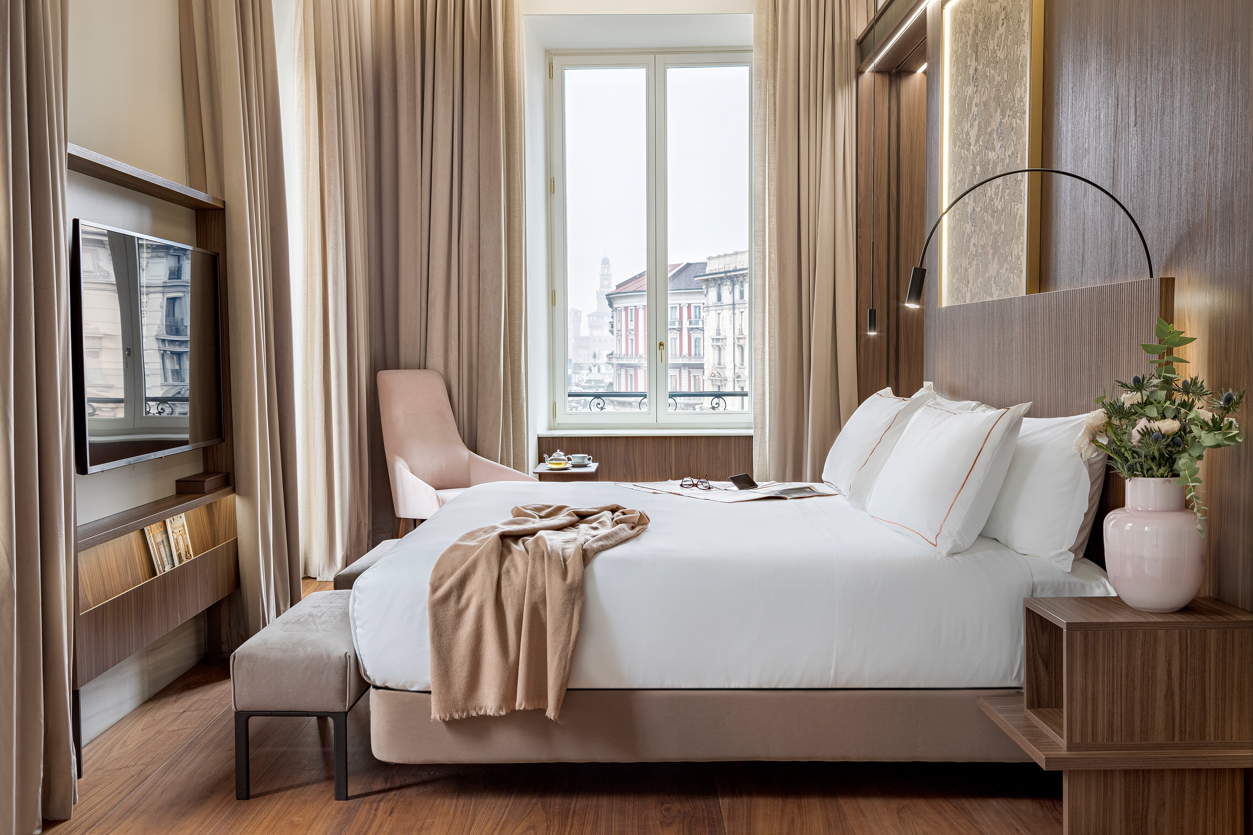 a bed in a room