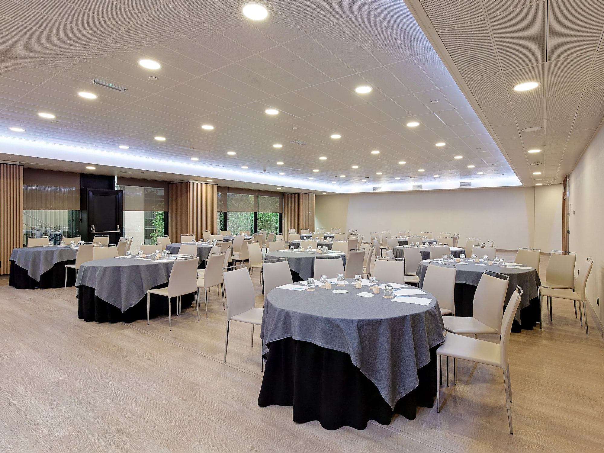 a room with tables and chairs