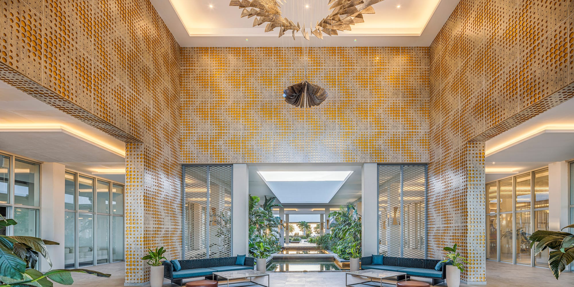 a large room with a large chandelier and a large ceiling