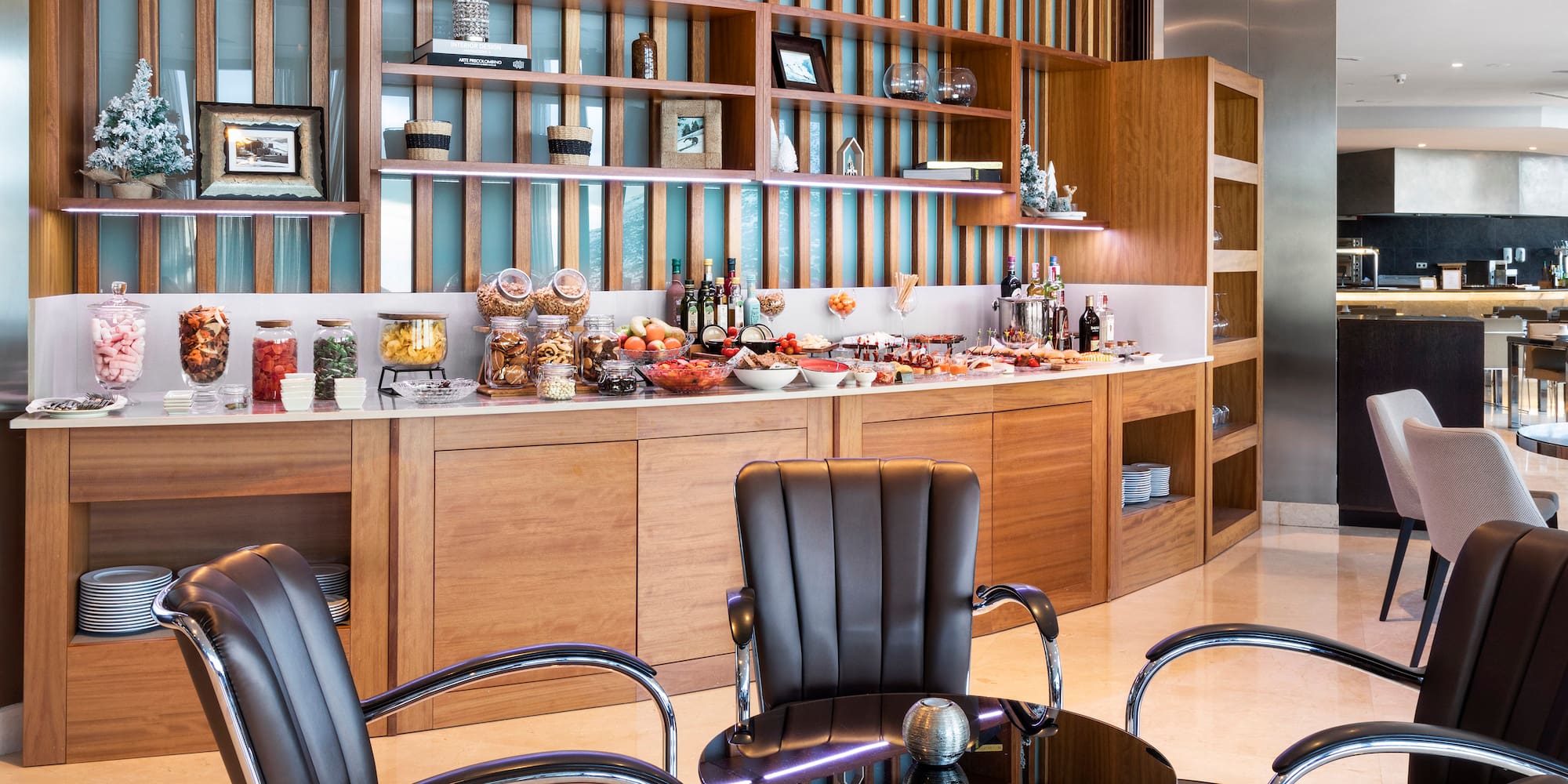 a room with a table and chairs