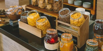 a counter with jars of food