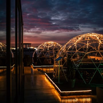 a group of glass domes with lights