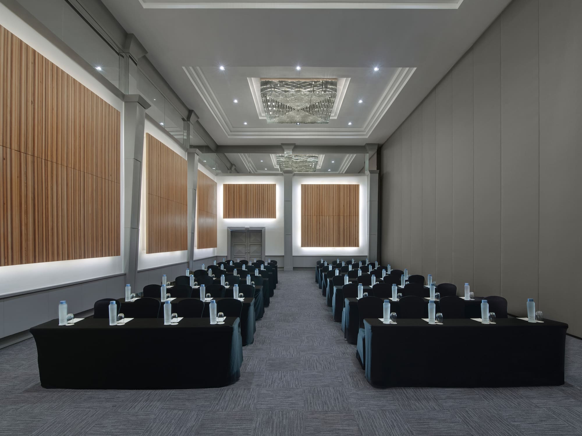 a room with tables and chairs