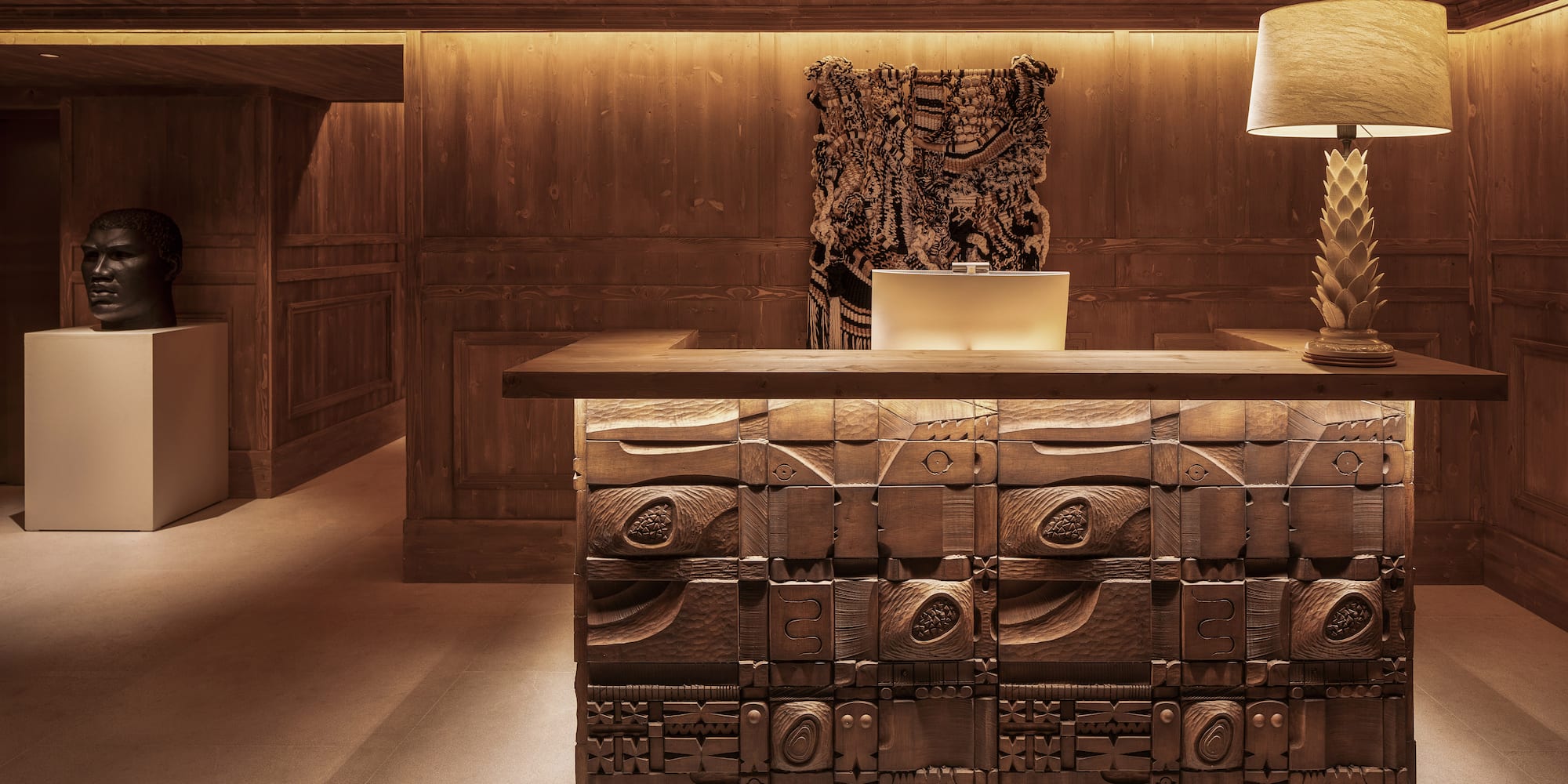 a reception desk in a room