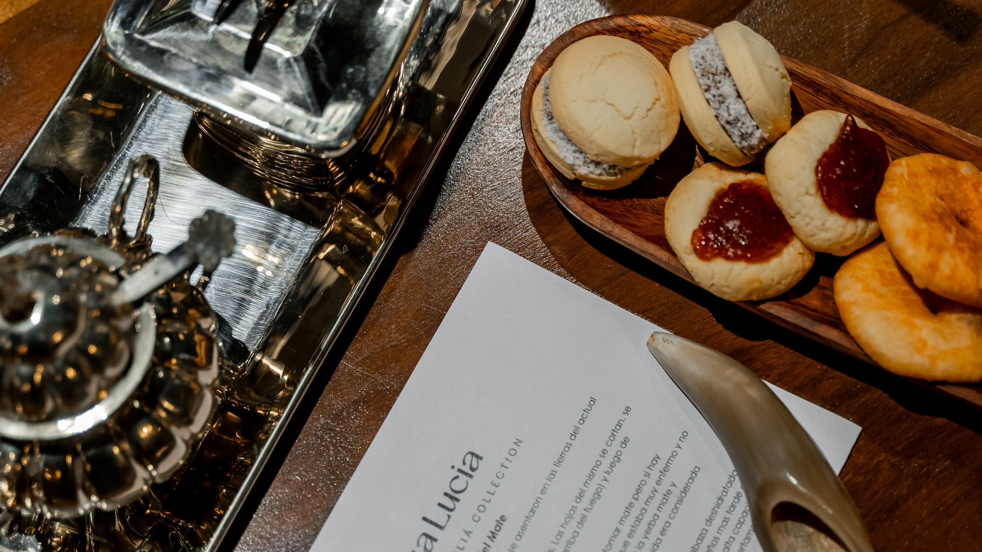 a tray of cookies and a paper on a table