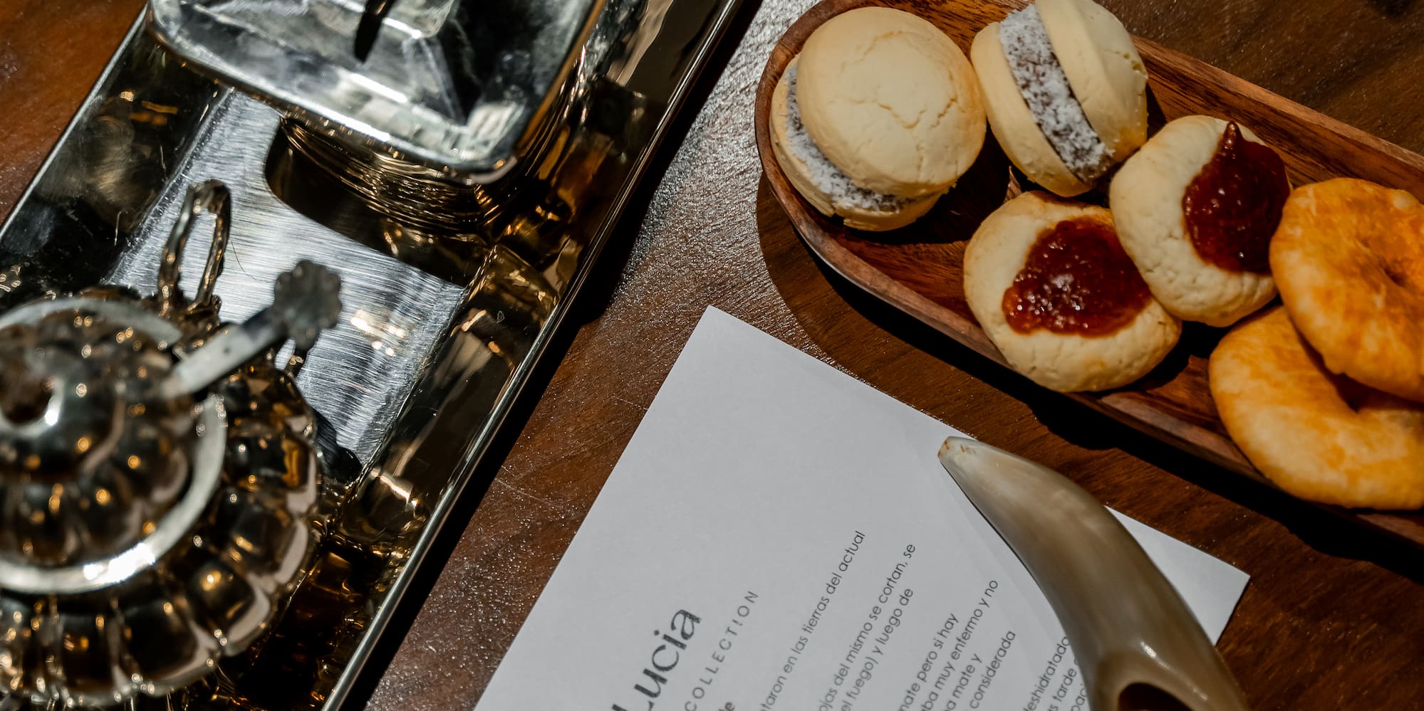 a tray of cookies and a paper on a table