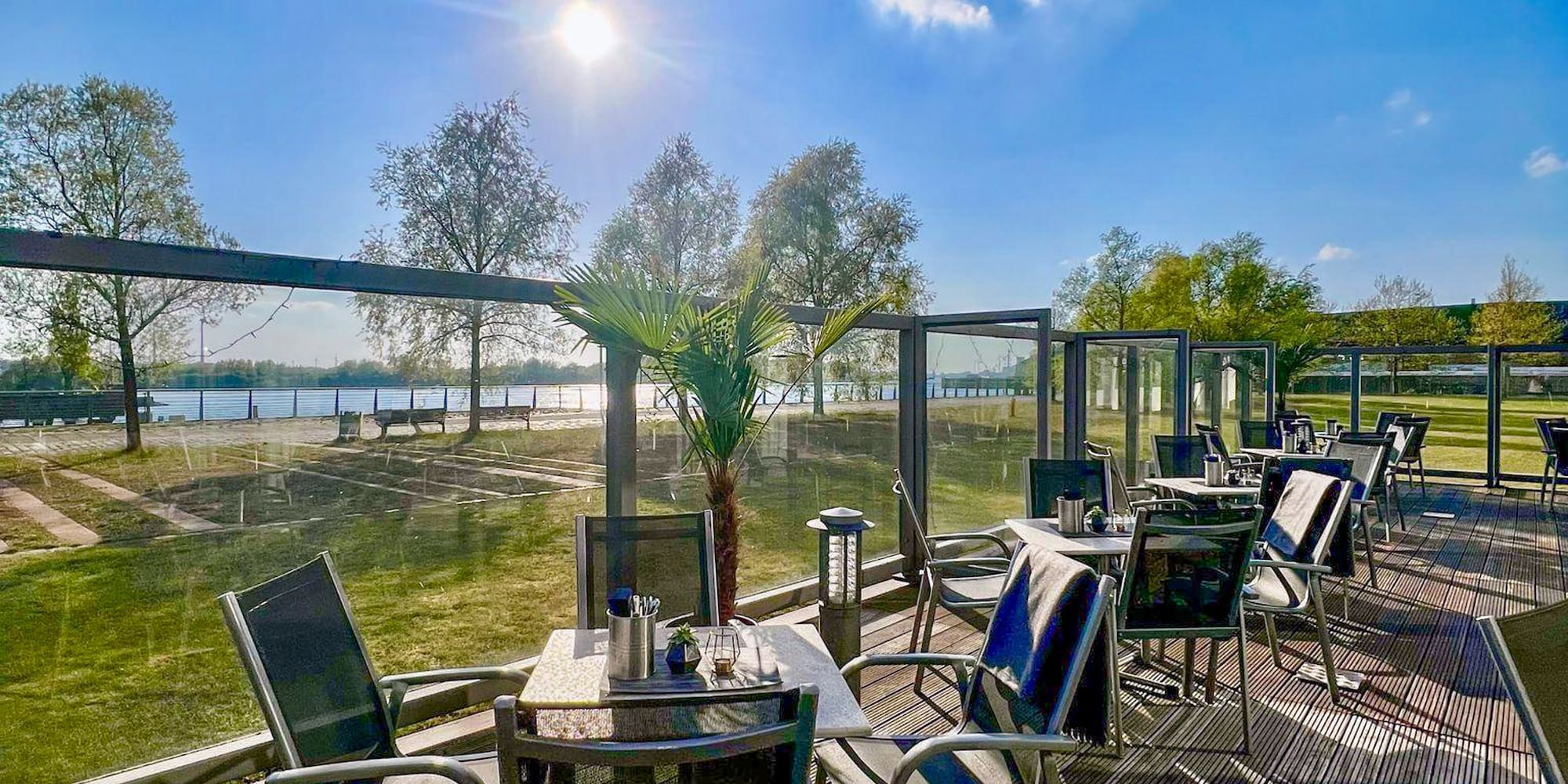 a table and chairs on a deck