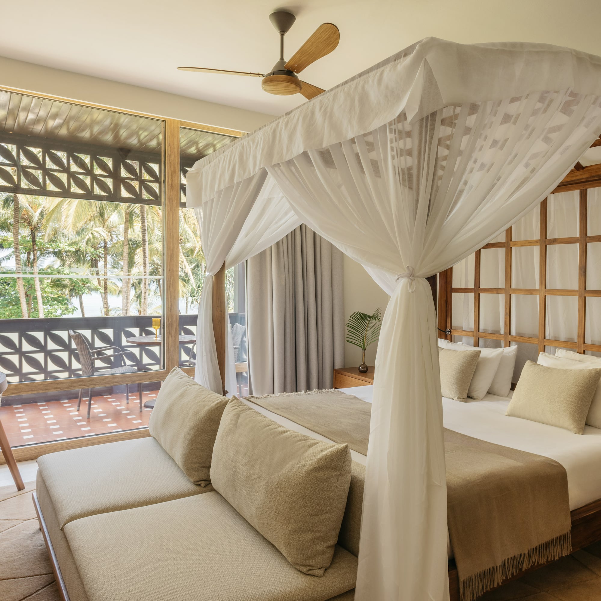 a bed with a canopy over it