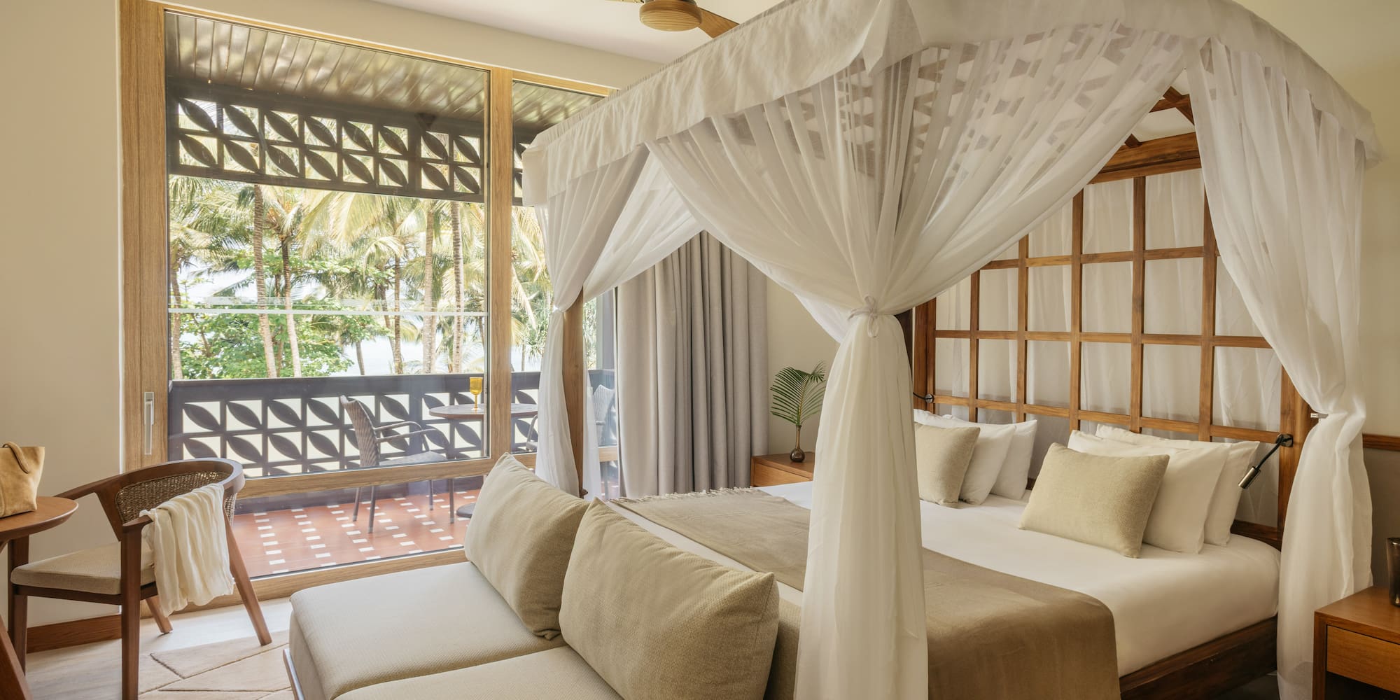 a bed with a canopy over it