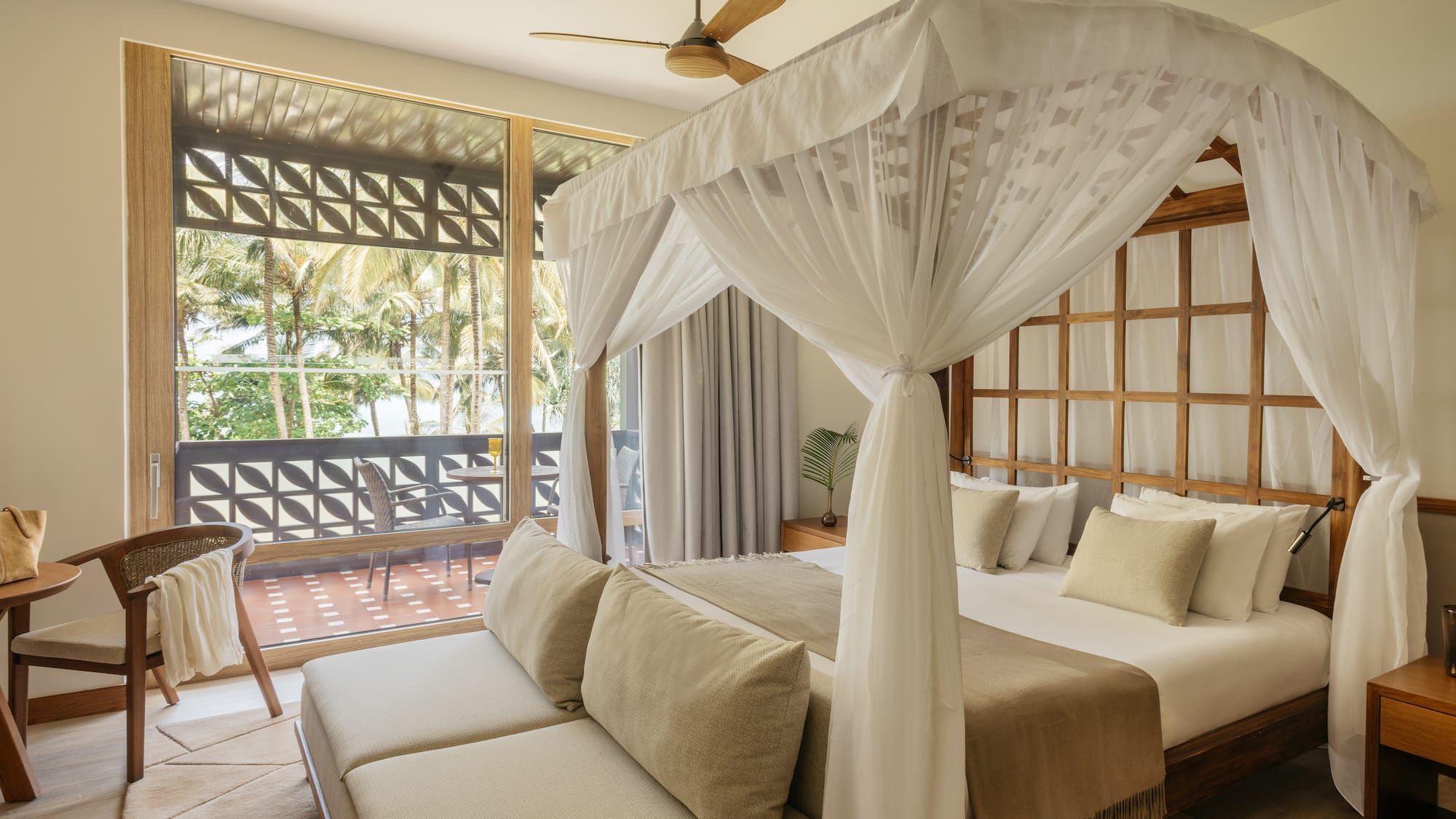 a bed with a canopy over it